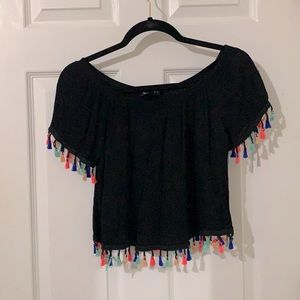 Off the shoulder top with colorful tassles